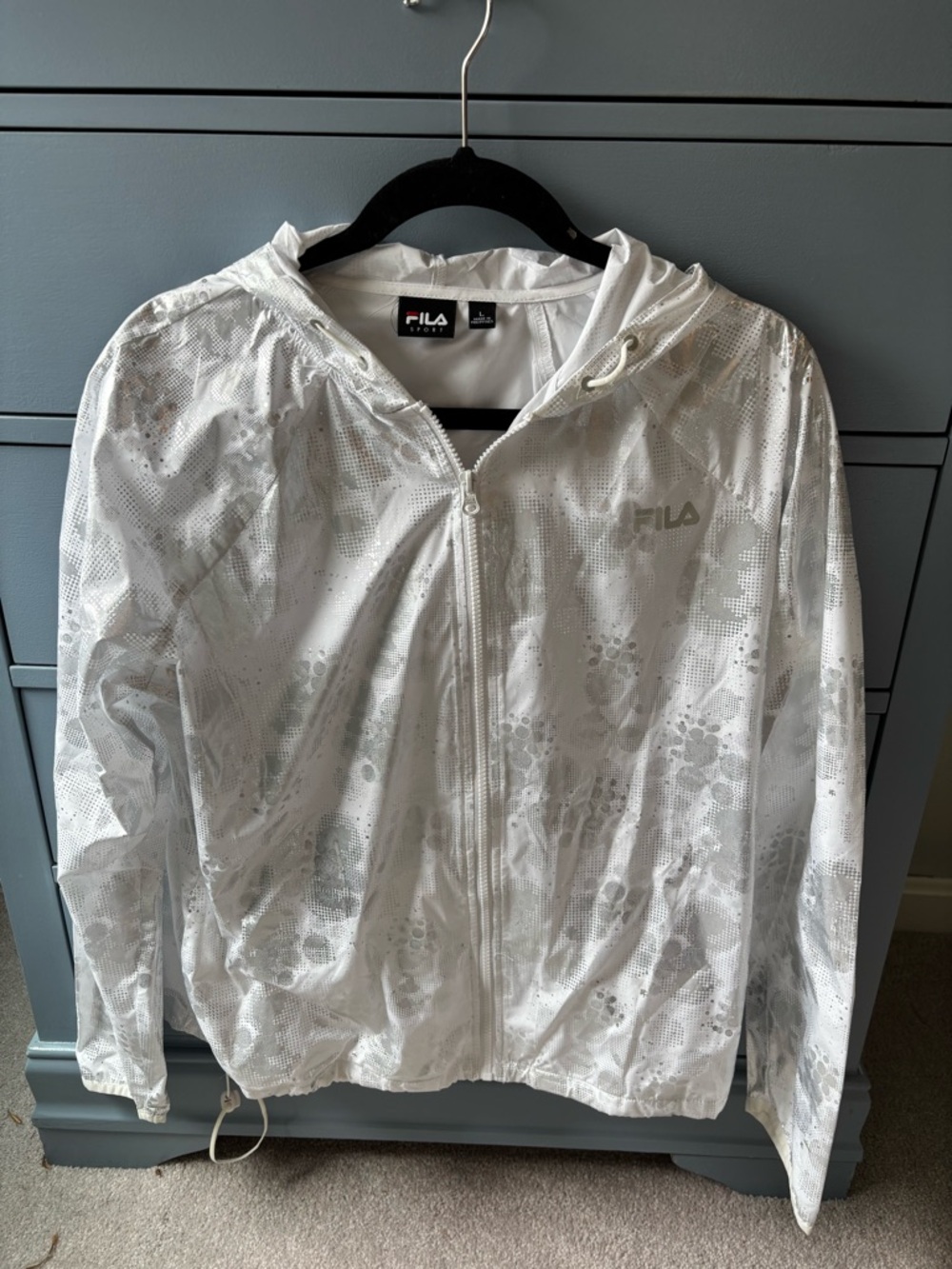 Skinny metallic FILA White Lightweight Hooded Windbreaker